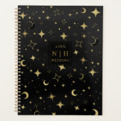 Zwart & Goud Moderne Hemelse Maan Sterren Trouwen Planner (Voorkant)