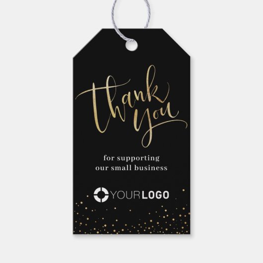 Zwart & Goud Moderne kalligrafie business dank u Cadeaulabel (Voorkant)