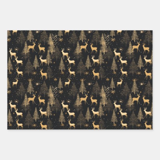 Zwart Goud Moderne Kerst Wrapping Papier Herten Inpakpapier Vel (Voorkant 3)