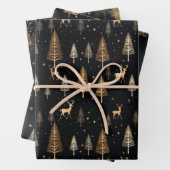 Zwart Goud Moderne Kerst Wrapping Papier Herten Inpakpapier Vel (In situ)