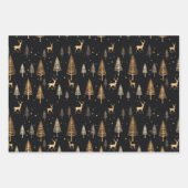 Zwart Goud Moderne Kerst Wrapping Papier Herten Inpakpapier Vel (Voorkant)