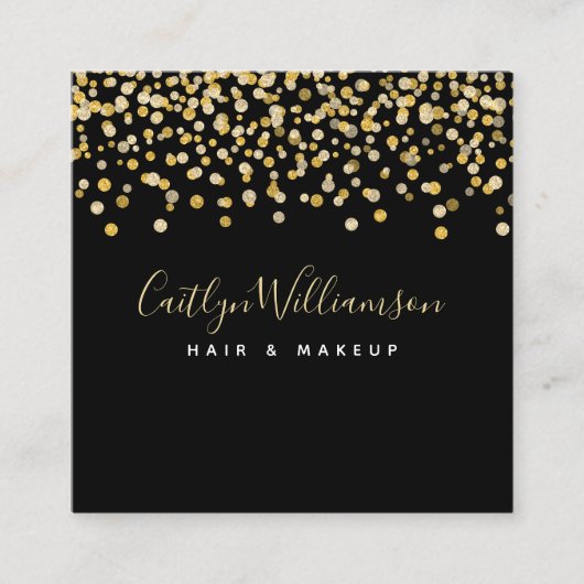 Zwart goud moderne luxe kapsalon make-up artiest vierkante visitekaartje (Voorkant)