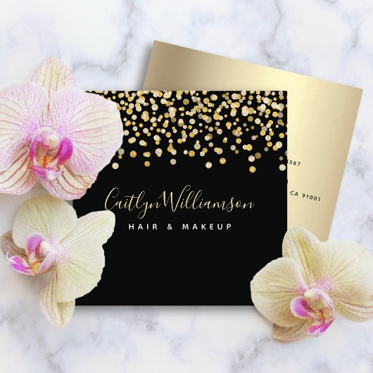 Zwart goud moderne luxe kapsalon make-up artiest vierkante visitekaartje