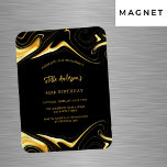Zwart goud moderne luxe verjaardag uitnodiging magneet<br><div class="desc">Een zwarte achtergrond. Versierd met faux gouden wervelingen. Personaliseer en voeg jouw namen en feestdetails toe.</div>