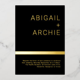 Zwart & Goud Moderne Minimalistische Bruiloft Goud Folie Uitnodiging