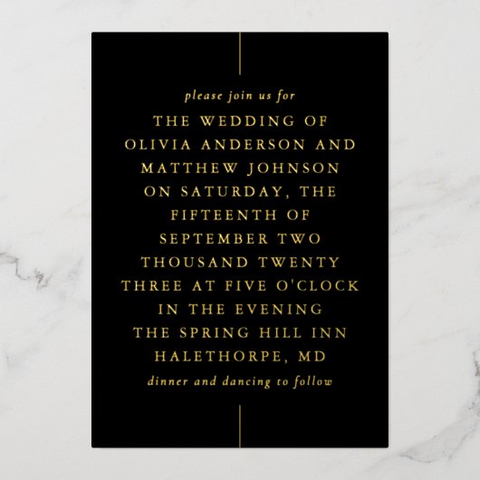 Zwart goud moderne minimalistische typografie brui folie uitnodiging (Voorkant)