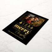 Zwart & Goud moderne retro-doodle-kerstfoto Folie Feestdagenkaart (Gedraaid)