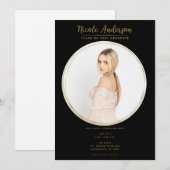 Zwart & Goud Moderne Ronde Foto Afstudeerfeest Kaart (Voorkant / Achterkant)