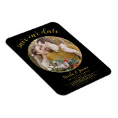 Zwart & Goud Moderne Ronde Foto Save the Date Magneet (Rechterzijde)