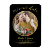 Zwart & Goud Moderne Ronde Foto Save the Date Magneet (Verticaal)