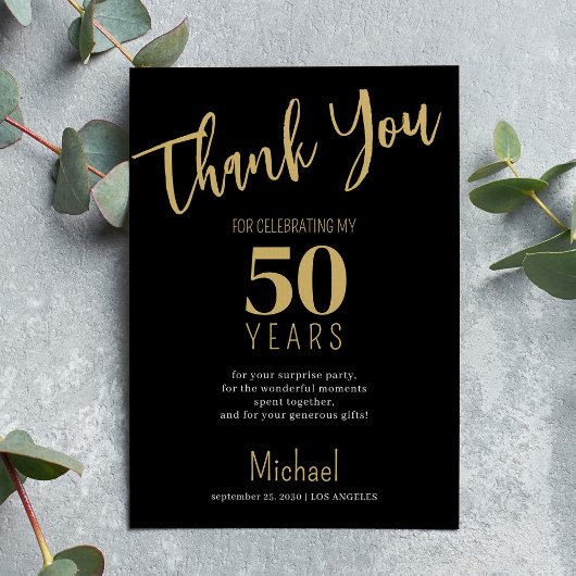 Zwart goud moderne typografie mijlpaal verjaardag bedankkaart
