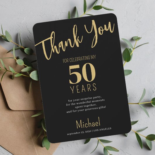 Zwart goud moderne typografie mijlpaal verjaardag bedankkaart