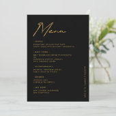 Zwart Goud Moderne Typografie Trouwtafel Menu (Staand voorkant)
