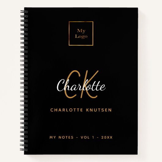 Zwart goud monogram bedrijfslogo notitieboek (Voorkant)