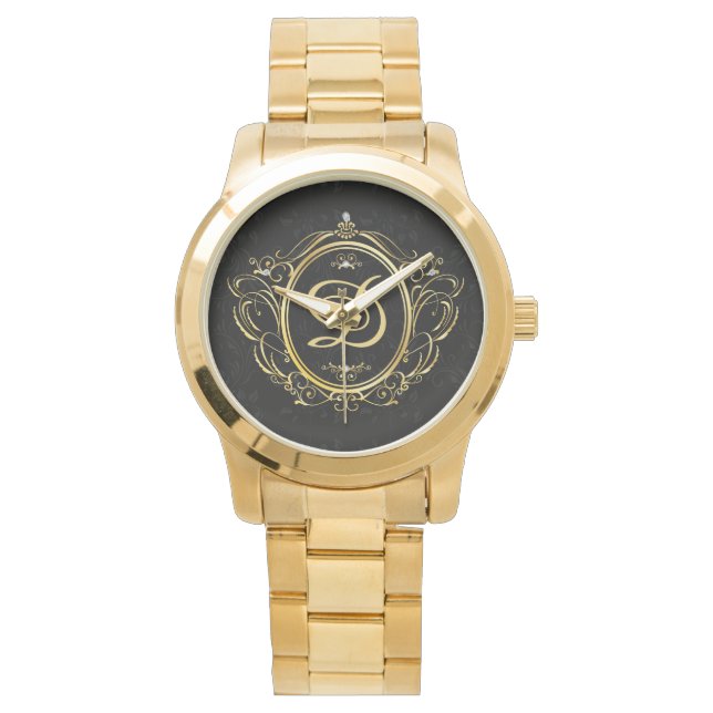 Zwart goud Monogram Classy Royal Luxe Horloge (Voorkant)