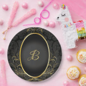 Zwart goud Monogram Classy Royal Style Bord (Feest)