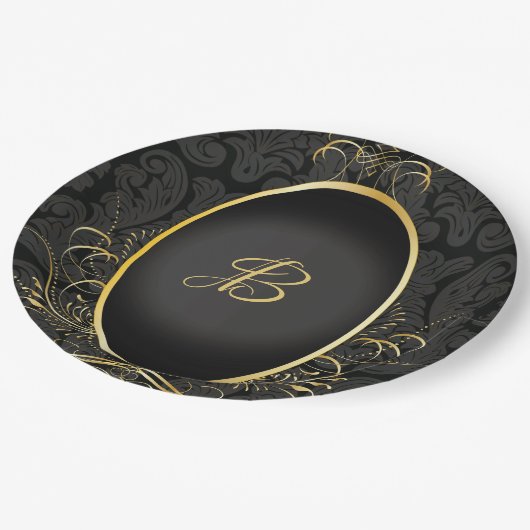 Zwart goud Monogram Classy Royal Style Bord (Gekanteld)