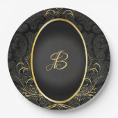 Zwart goud Monogram Classy Royal Style Bord (Voorkant)
