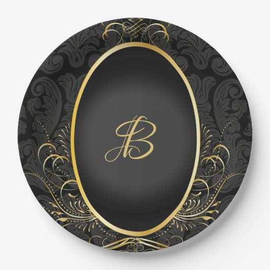 Zwart goud Monogram Classy Royal Style Bord (Voorkant)
