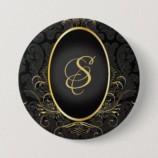 Zwart goud Monogram Classy Royal Style Button (Voorkant)