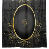 Zwart goud Monogram Classy Royal Style Curtain Douchegordijn (Voorkant)