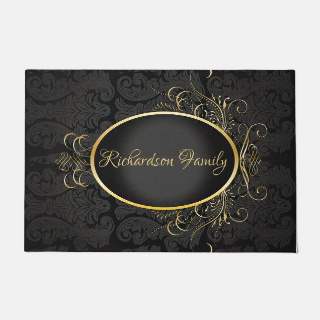Zwart goud Monogram Classy Royal Style Deur Mat (Voorkant)