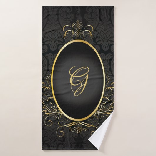 Zwart goud Monogram Classy Royal Style Handdoek (Badhanddoek)