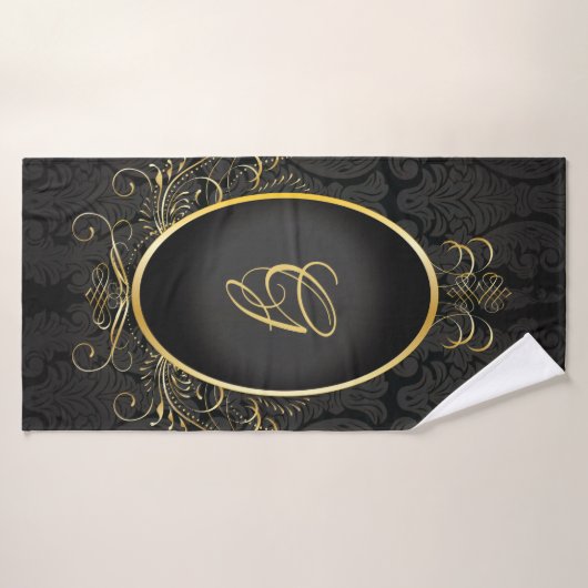 Zwart goud Monogram Classy Royal Style Handdoek (Badhanddoek)