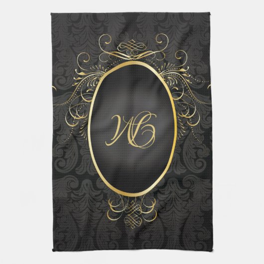 Zwart goud Monogram Classy Royal Style Handdoek (Verticaal)