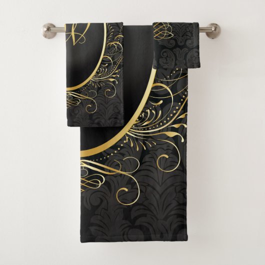 Zwart goud Monogram Classy Royal Style Handdoek Se (Insitu)