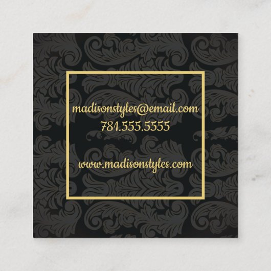 Zwart goud Monogram Classy Royal Style Kaart Vierkante Visitekaartje (Achterkant)