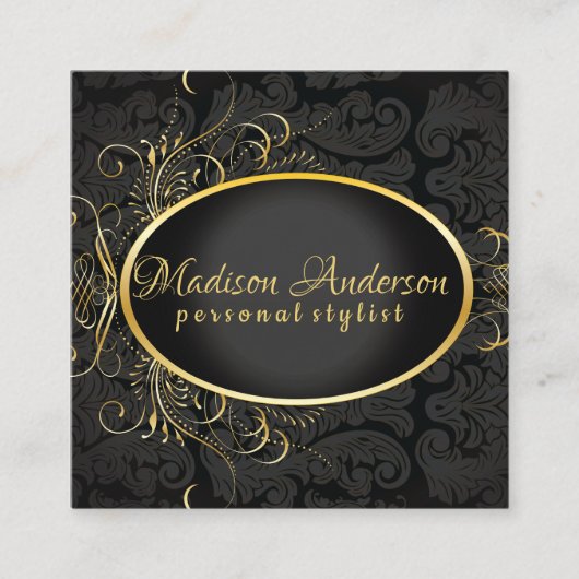 Zwart goud Monogram Classy Royal Style Kaart Vierkante Visitekaartje (Voorkant)