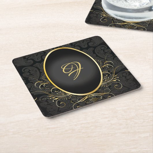 Zwart goud Monogram Classy Royal Style Onderzetter (Schuin)