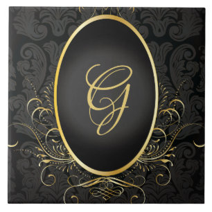 Zwart goud Monogram Classy Royal Style Tegel Tegeltje