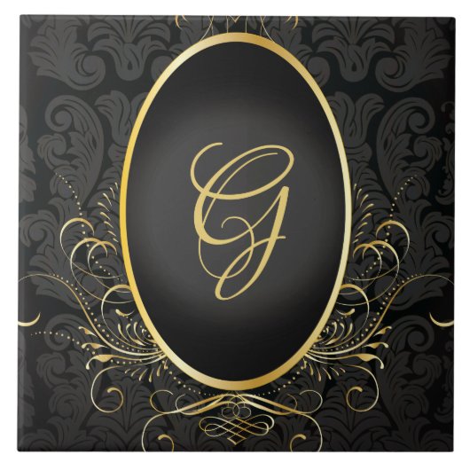 Zwart goud Monogram Classy Royal Style Tegel Tegeltje (Voorkant)