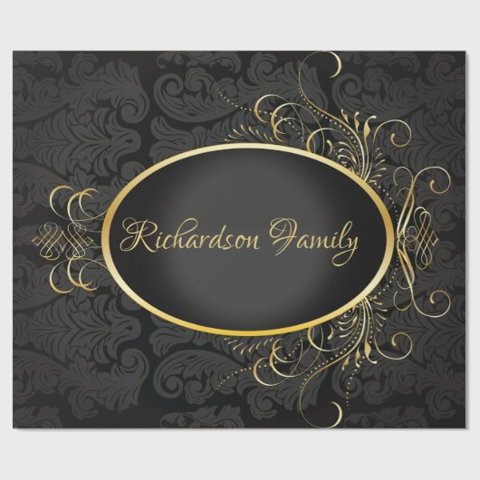 Zwart goud Monogram Classy Royal Style Wrapping Cadeaupapier (Vlak)