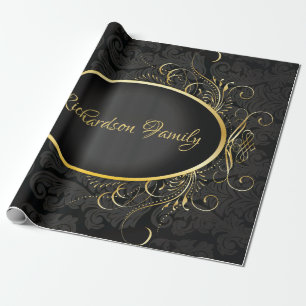 Zwart goud Monogram Classy Royal Style Wrapping Cadeaupapier