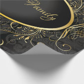 Zwart goud Monogram Classy Royal Style Wrapping Cadeaupapier (Hoek)