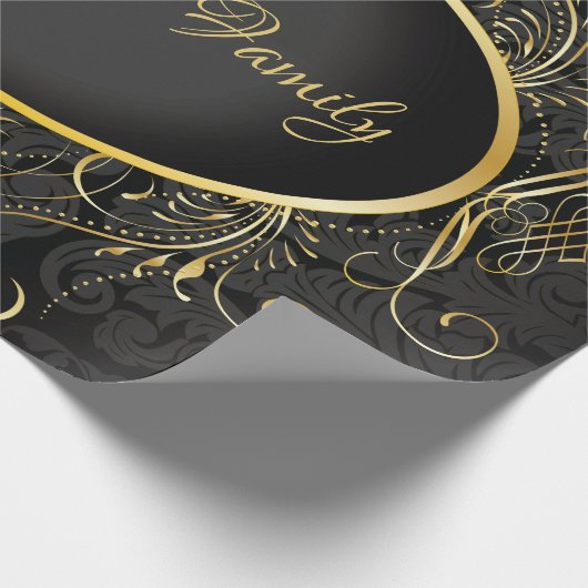 Zwart goud Monogram Classy Royal Style Wrapping Cadeaupapier (Hoek)