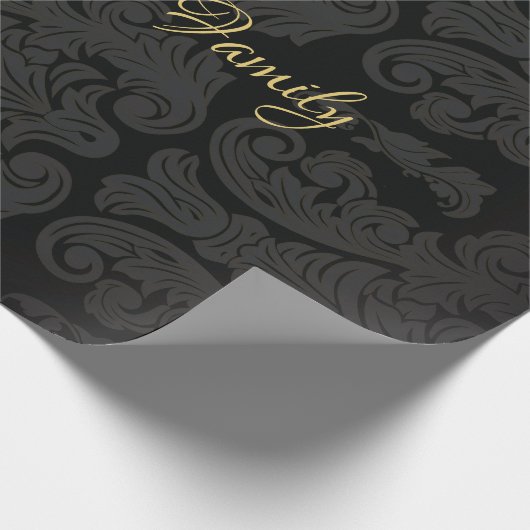 Zwart goud Monogram Classy Royal Style Wrapping Cadeaupapier (Hoek)