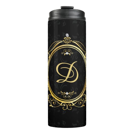 Zwart-goud monogram Classy Thermosbeker (Voorkant)
