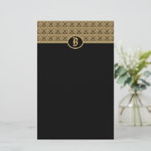 Zwart Goud Monogram Damast Stationery Briefpapier (Staand voorkant)