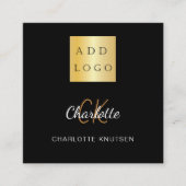 Zwart goud monogram eenvoudige QR code logo Vierkante Visitekaartje (Voorkant)