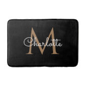Zwart Goud Monogram Elegant Girly Script Badmat (Voorkant)