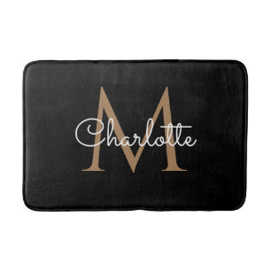 Zwart Goud Monogram Elegant Girly Script Badmat