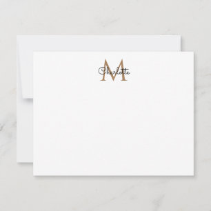 Zwart Goud Monogram Elegant Girly Script Note Kaar Notitiekaartje