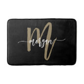 Zwart Goud Monogram Elegant Modern Badmat (Voorkant)