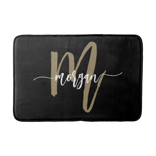 Zwart Goud Monogram Elegant Modern Badmat (Voorkant)