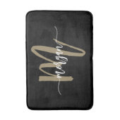 Zwart Goud Monogram Elegant Modern Badmat (Voorkant Verticaal)