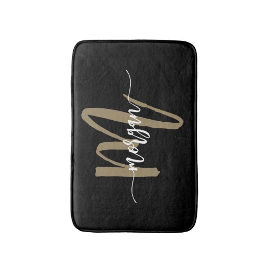 Zwart Goud Monogram Elegant Modern Badmat (Voorkant Verticaal)